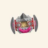 Close-up of Ultron’s small LEGO® flying vehicle from the Ultron vs. Iron Man set, showing gray side pieces, pink front detail, and a seat for the Ultron minifigure.