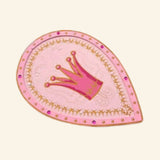 Front view of the Liontouch Queen Rosa Shield in rose pink with a crown emblem, gold detailing, and jewel-inspired accents.