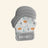 Malarkey Kids Munch Mitt shown in gray with a woodland animal print fabric mitten, textured gray silicone teething top, adjustable wrist strap, and soft mitten shape.