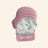 Malarkey Kids Munch Mitt shown in pink with a colorful animal print fabric mitten, textured mauve silicone teething top, and soft adjustable wrist strap.