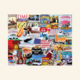 MasterPieces I Love America 1000-piece jigsaw puzzle featuring a colorful collage of iconic American landmarks, historical figures, patriotic symbols, food, sports, and pop culture illustrated by Charlie Girard.