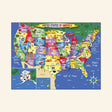 MasterPieces USA Map 300-piece EZ Grip jigsaw puzzle featuring a colorful illustrated map of the United States with state names, capitals, landmarks, wildlife, and regional icons.