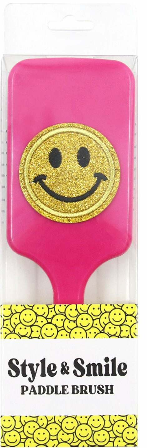 Varsity Glitter Smiley Face Large Paddle Hair Brush