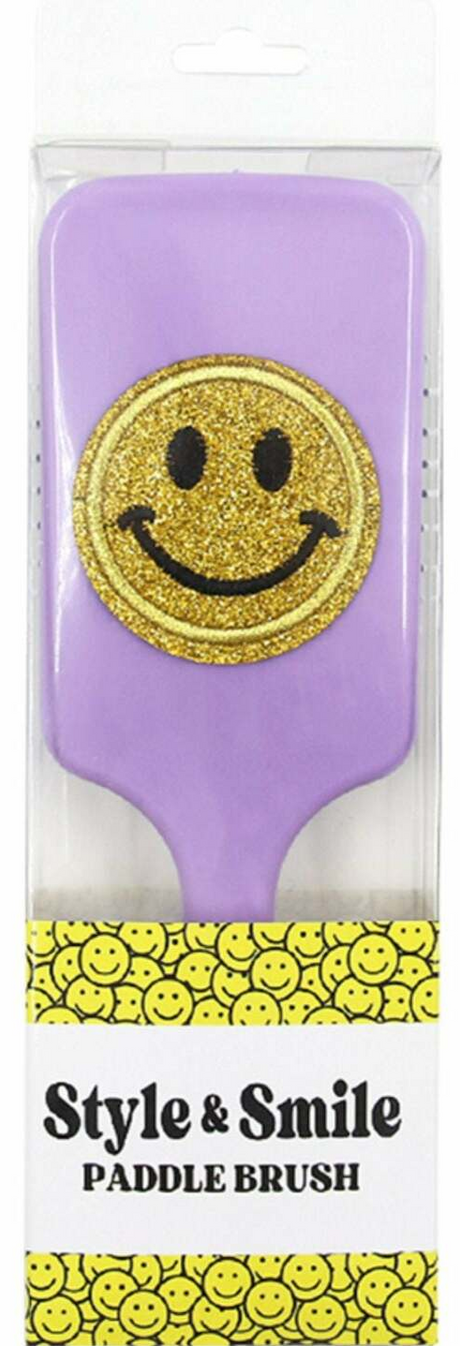 Varsity Glitter Smiley Face Large Paddle Hair Brush