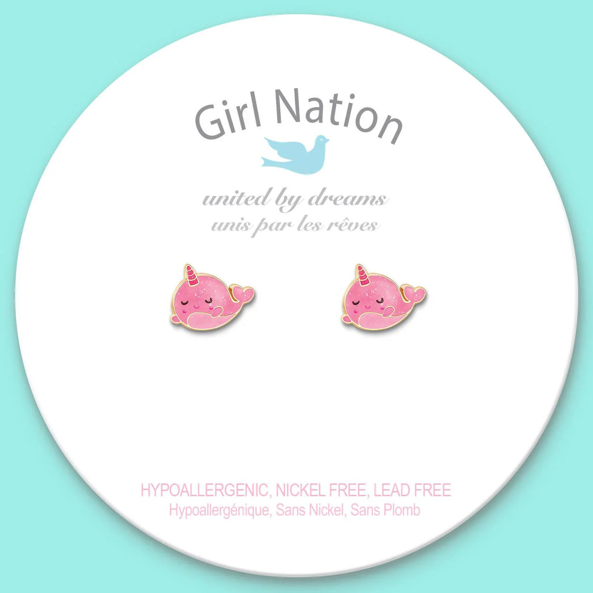 Cutie Studs- Glitter Pink Narwhal