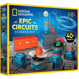 National Geographic Epic Circuits Science Kit packaging with colorful components and text.