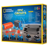 National Geographic Epic Circuits Science Kit packaging with components displayed on a blue background