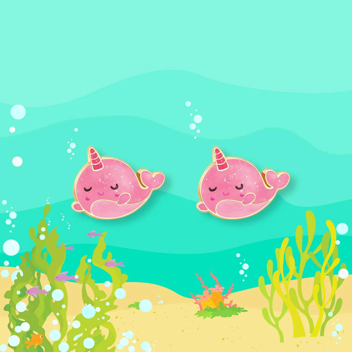 Cutie Studs- Glitter Pink Narwhal