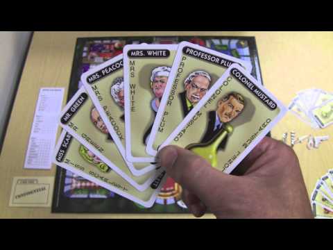 YouTube video of Winning Moves Clue Classic Edition showing the game board, cards, classic suspects, weapons, and gameplay overview.