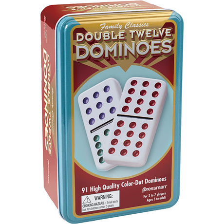 Double Twelve Color Dot Dominoes In Tin