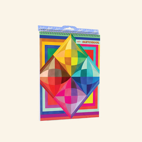 eeBoo Rainbow Colors Sketchbook featuring a vibrant rainbow geometric cover and spiral binding.