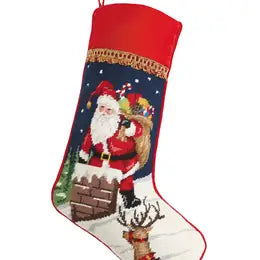 Santa Chimney Needlepoint Stocking 21"