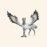 Schleich® Buckbeak™ hippogriff figure shown with wide grey-black wings, feathered head, sharp talons, horse-like body, powerful hooves, and detailed fantasy creature sculpting.