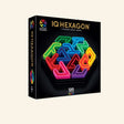 SmartGames IQ Deluxe: Hexagon retail box showing the black premium packaging, colorful hexagon puzzle board, 120 challenge count, and single-player logic game branding.