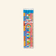 Snifty Geo Love Set of 6 Pencils shown in clear boxed packaging, featuring six full-wrap graphite pencils with white erasers and colorful designs including hearts, rainbows, checkerboards, stripes, stars, and geometric patterns.