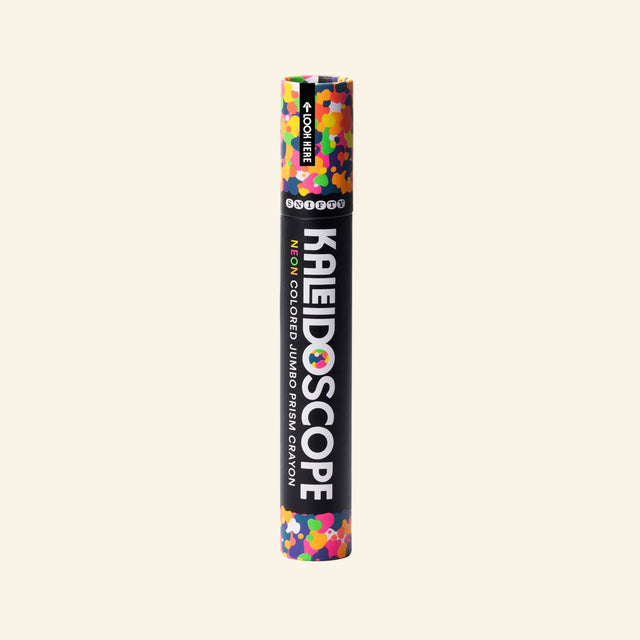 Snifty Kaleidoscope Jumbo Crayon – Neon shown upright in its black paper sleeve, with colorful confetti-style crayon pattern visible at the top and bottom.