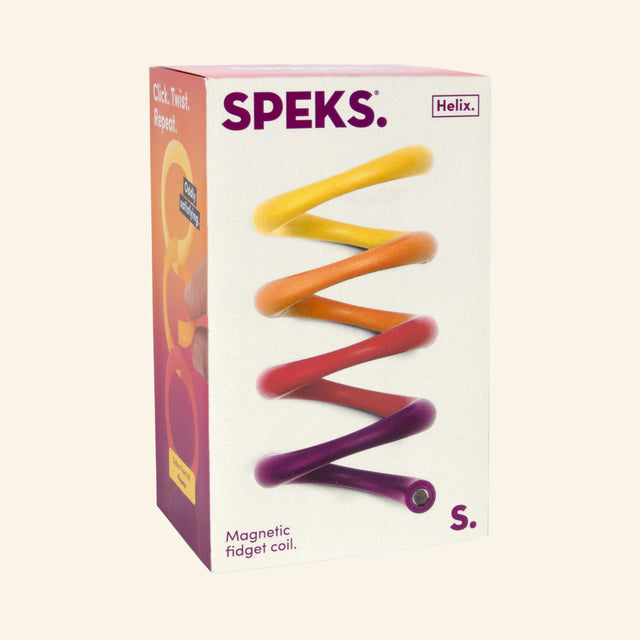 Retail packaging for the SPEKS 8 Helix Purple Plasma magnetic fidget coil featuring the colorful gradient coil and product branding.