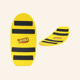 Yellow Spooner Freestyle Board shown flat and curved, with black traction strips and the Spooner logo on the center of the board.