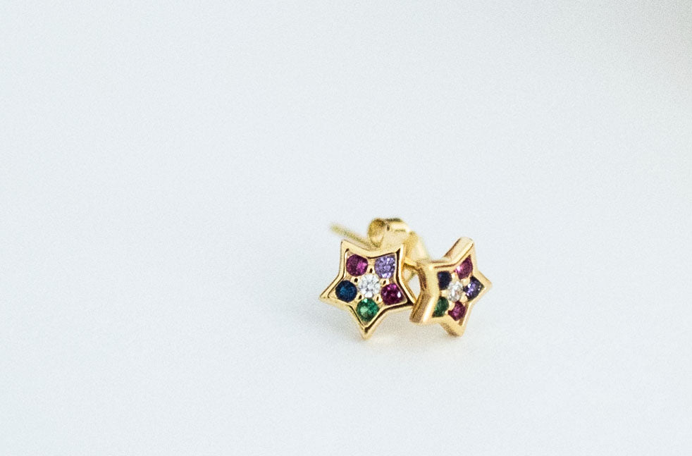 Multi Color Star Earrings - Sterling Silver, 18k Gold Plated, CZ Stones