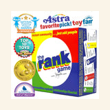 Storyastic The Rank Game – Original award graphic showing the retail box surrounded by award badges from toy, parenting, and game organizations.