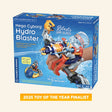 Thames & Kosmos Mega Cyborg Hydro Blaster retail box showing the buildable orange, blue, and gray wearable water blaster with claw, water stream graphics, 180-piece count, and 2025 Toy of the Year finalist badge.