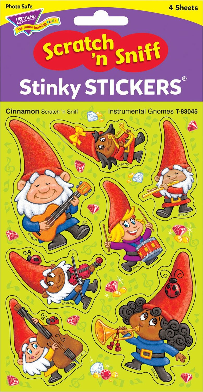 Instrumental Gnomes/ Cinnamon Mixed Shapes Stinky Stickers, 28 Ct