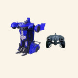 Blue Turbo Twister Morpher remote control transforming robot car with controller.