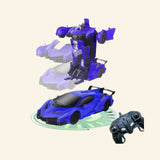 Blue Turbo Twister Morpher transforming from sports car into robot with remote control.