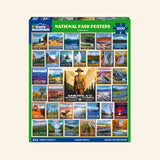 White Mountain National Park Posters 1000-piece jigsaw puzzle featuring a colorful collage of vintage-style posters from iconic U.S. National Parks with artwork by Rob Decker.