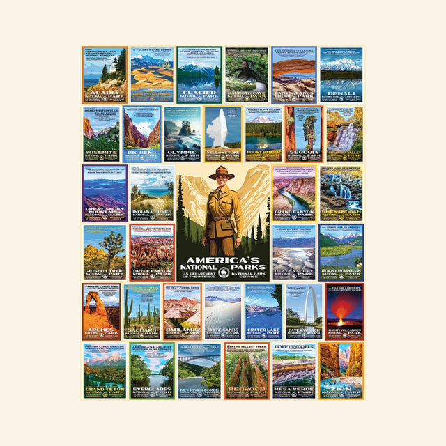 Included bonus poster featuring the complete National Park Posters artwork for reference while assembling the 1000-piece puzzle.