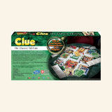 Back of the Winning Moves Clue Classic Edition retail box showing the game board, cards, classic suspects, weapons, contents list, and gameplay overview.